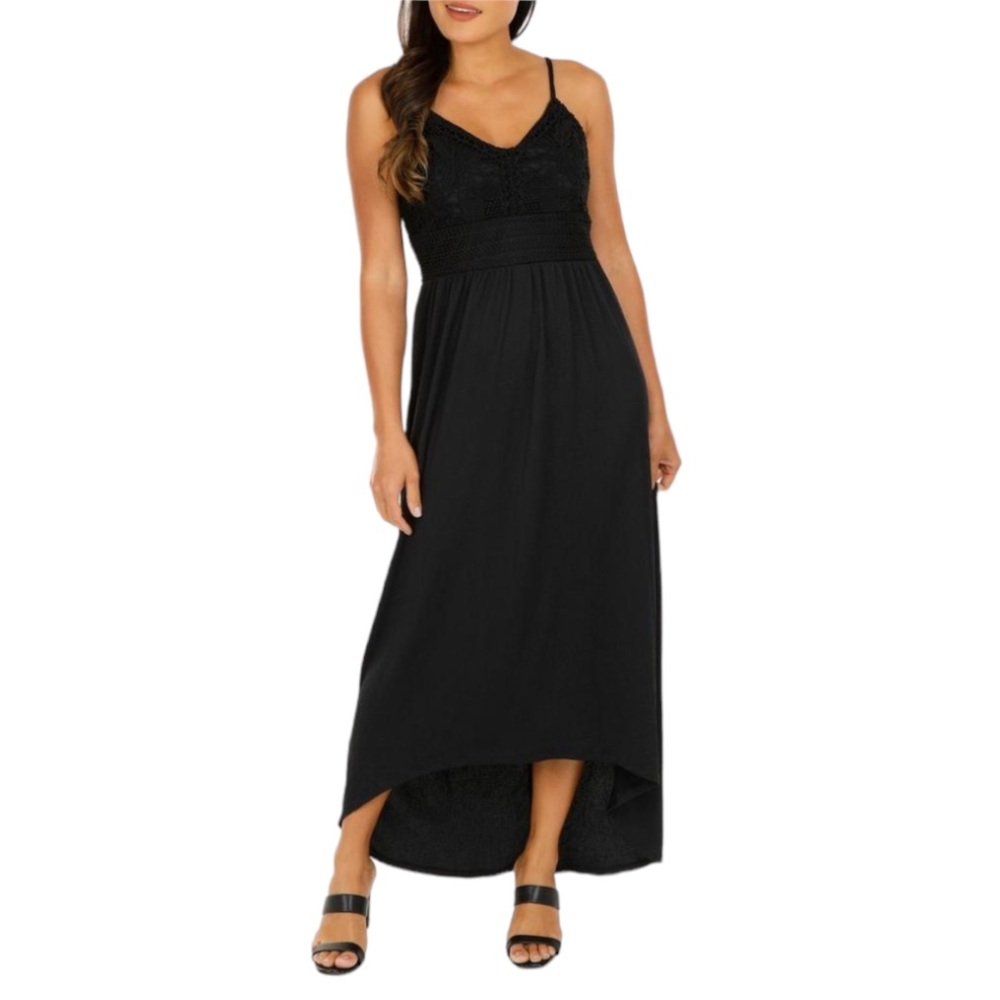 Retrod Women’s V Neck Spaghetti Strap Crochet Maxi Dress NWT